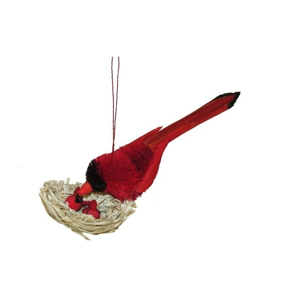 Kurt Adler Oversized Sisal Cardinal with Nest and Chicks Christmas Ornament L - Picture 1 of 6